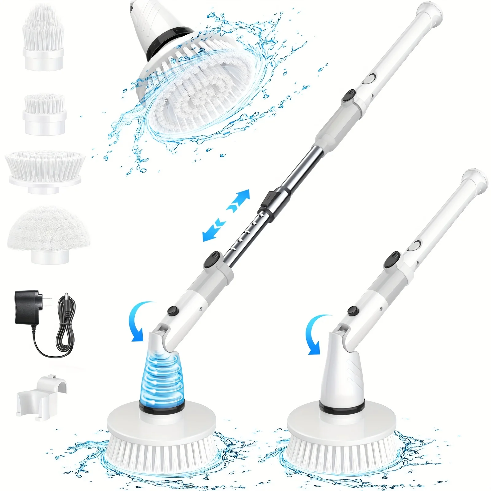 

Electric Spin Scrubber - Cordless Cleaning Brush with 4 Heads and Extended Handle for Bathroom, Kitchen and More