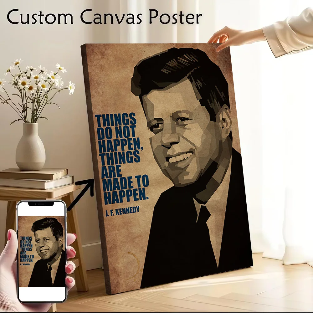 J F Kennedy Canvas Poster Wall Art Customizable High Quality Printed Picture for Decorative Paintings Vintage Decor Living Room