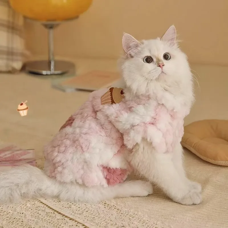 Cat Clothes Warm Autumn and Winter Small Dog Clothing Soft Warm Autumn Winter Pet Dog Draw Cute Vest Thicken Clothes