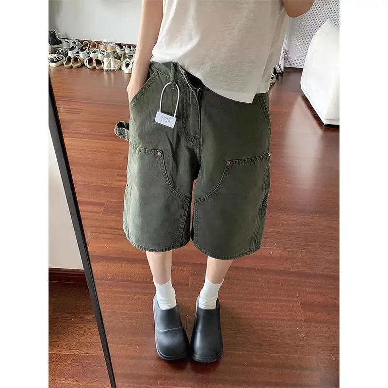 Women Men Cotton Shorts Summer Loose Casual Cargo Shorts Multi Pocket Outdoor Jogging Sweatpants Hiking Pants High Waisted Jeans