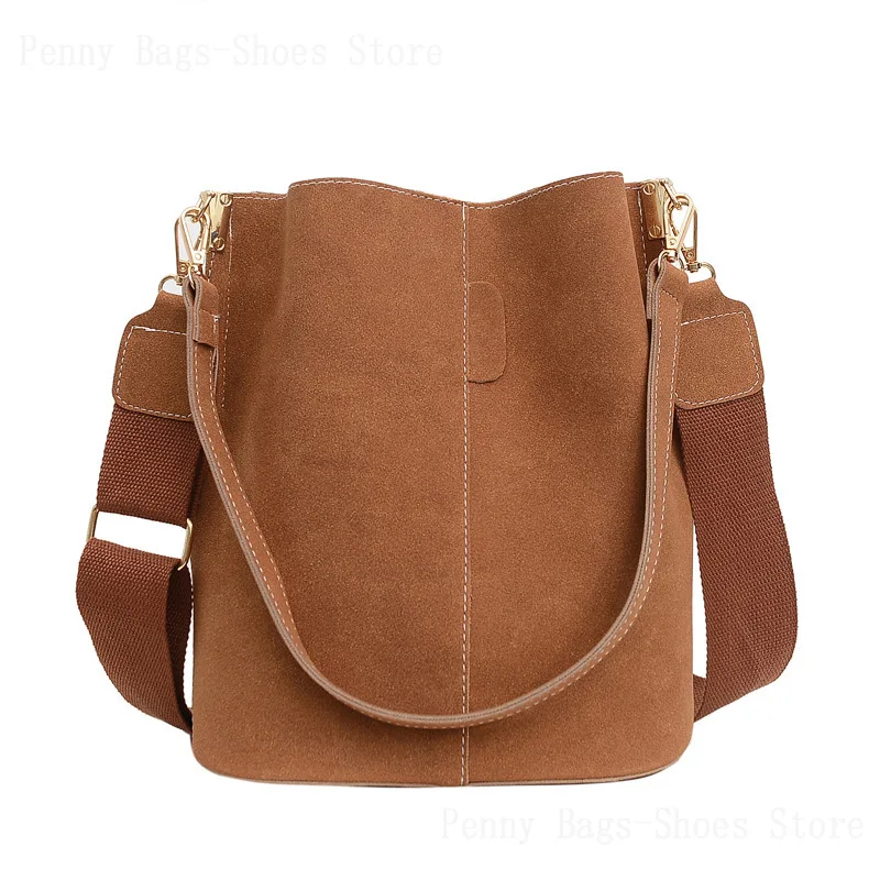 2024 Autumn And Winter European And American Simple Bucket-Shaped Women's Handheld Shoulder Bag Cover Frosted Retro Bag