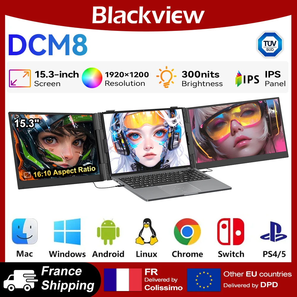 Écran LCD portable Blackview DCM8 de 15,3 pouces, 1920*1200 pixels, 60 Hz, rapport d'aspect 16:10, IPS LCD, charge inversée 100 W, Plug & Play