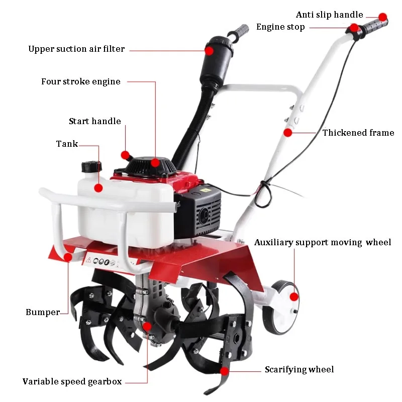 Kleine Bodenbearbeitungsmaschine, landwirtschaftliche Rotationsfräse, Multifunktions-Rasenmäher, Mikrofräse zum Auflockern des Bodens