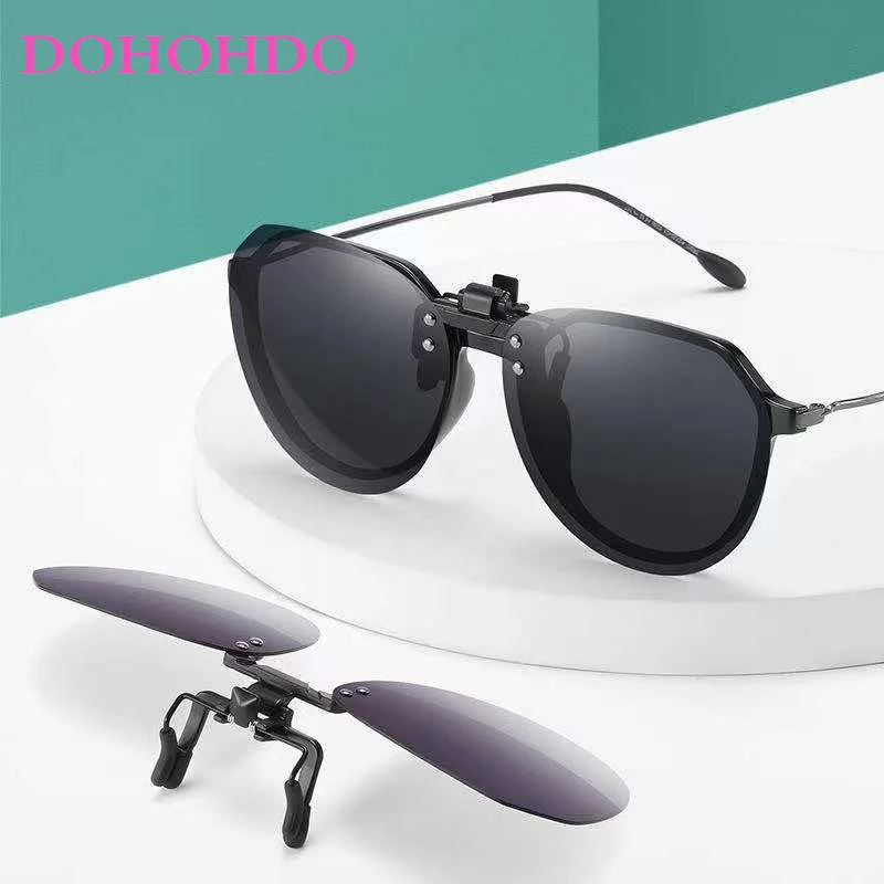 DOHOHDO New Men Women Clip On Sunglasses Polarizing UV400 Protention Vintage Clip Polarized Glasses Night Vision Driving Goggles