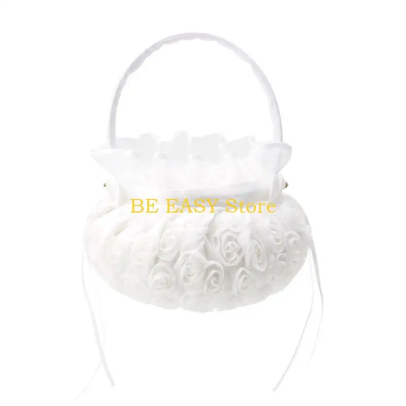 E28F Handmade High Quality Burlap Basket for Weddings Showers Anniversary Celebration Rustic Flower Girl Basket Comfortable