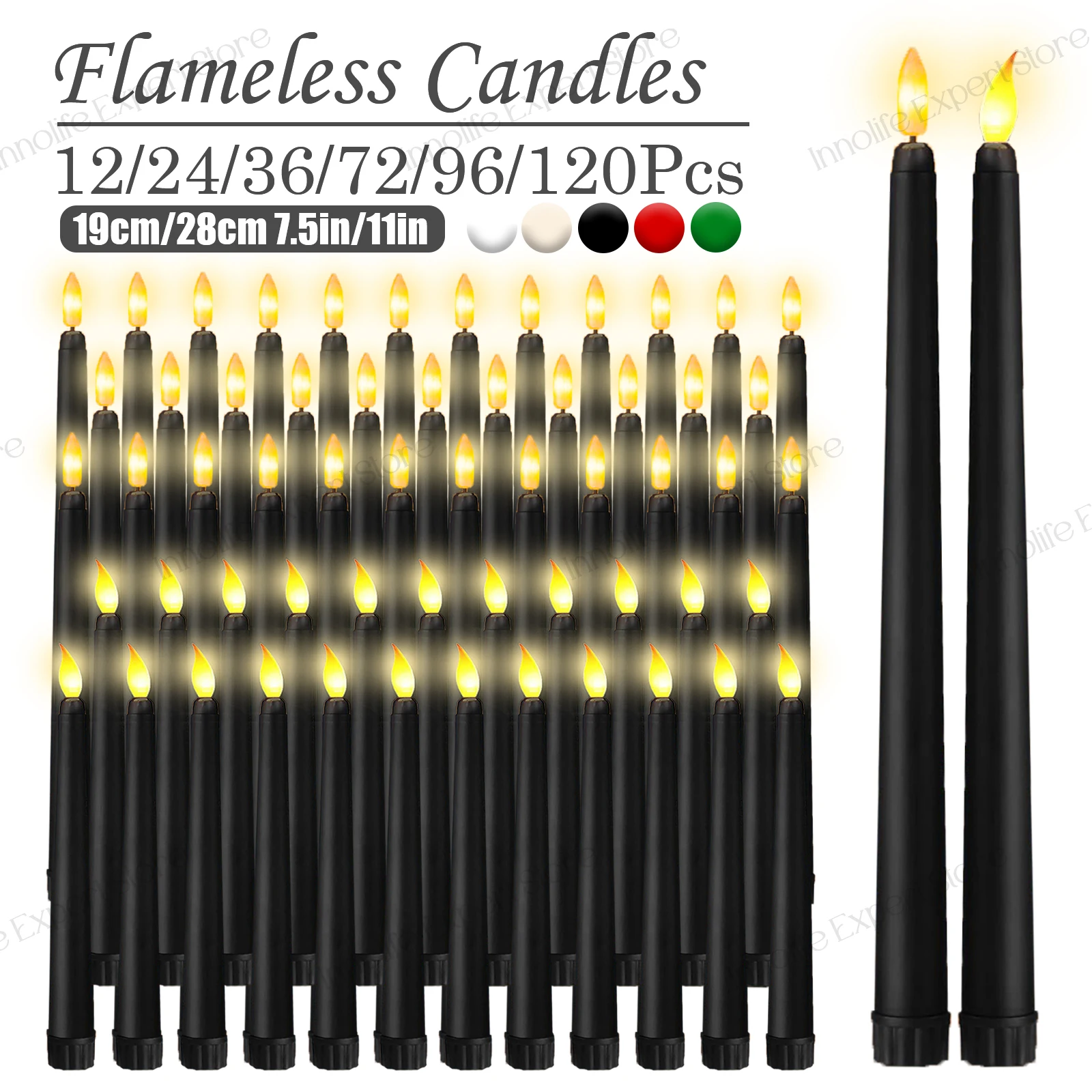 

12-240Pcs LED Candles Black Candle Flameless Taper Candles Battery Operated 11 Inch Long Candle for Wedding Halloween Home Decor