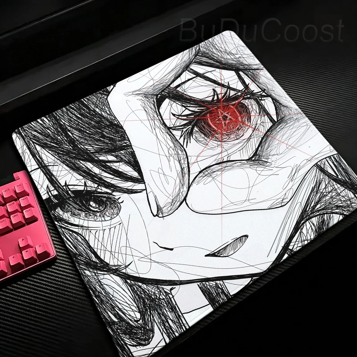 Black Red Anime Girl Aesthetics Gaming Mouse Pad Speed E-Sports Kawaii PC Gamer Accessories Office Rubber DeskMat PC Accessories