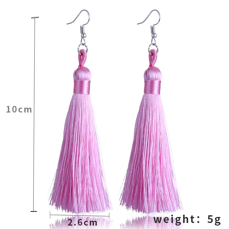 Women Tassel Earrings Bohemian Cotton Thread Cords Brush Drop Dangle Earrings Handmade Silk Fabric Long Hanging Earrings Jewelry