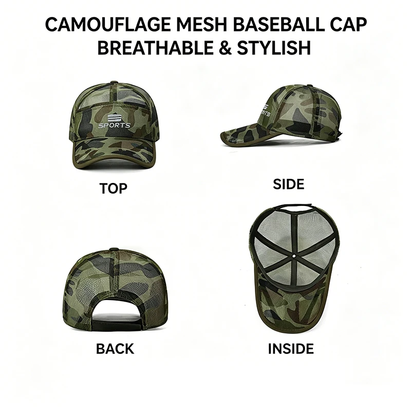 Camouflage Mesh Baseball Cap Adjustable Breathable Sun Hat for Men Women Outdoor Sports