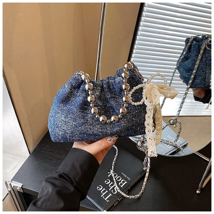 

​​2025 Denim Bucket Bag for Women Trendy Shoulder Crossbody Purse Casual Chain Strap Handbag Fashionable Versatile Tote​