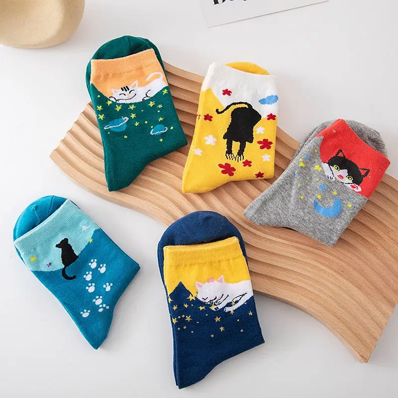 Kawaii Cartoon Animal Women Cotton Socks Cute Cat Spring Autumn Casual Cotton Socks Cheap Japanese Harajuku Colorful Fun Sock