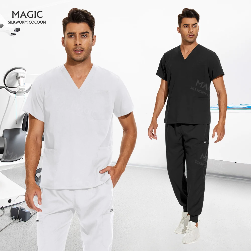 Elasticity Spandex Doctor Nurse Uniform Men Pet Scrubs Suits Dental Hospital Surgical Work Clothes Men Anesthetist Work Clothing