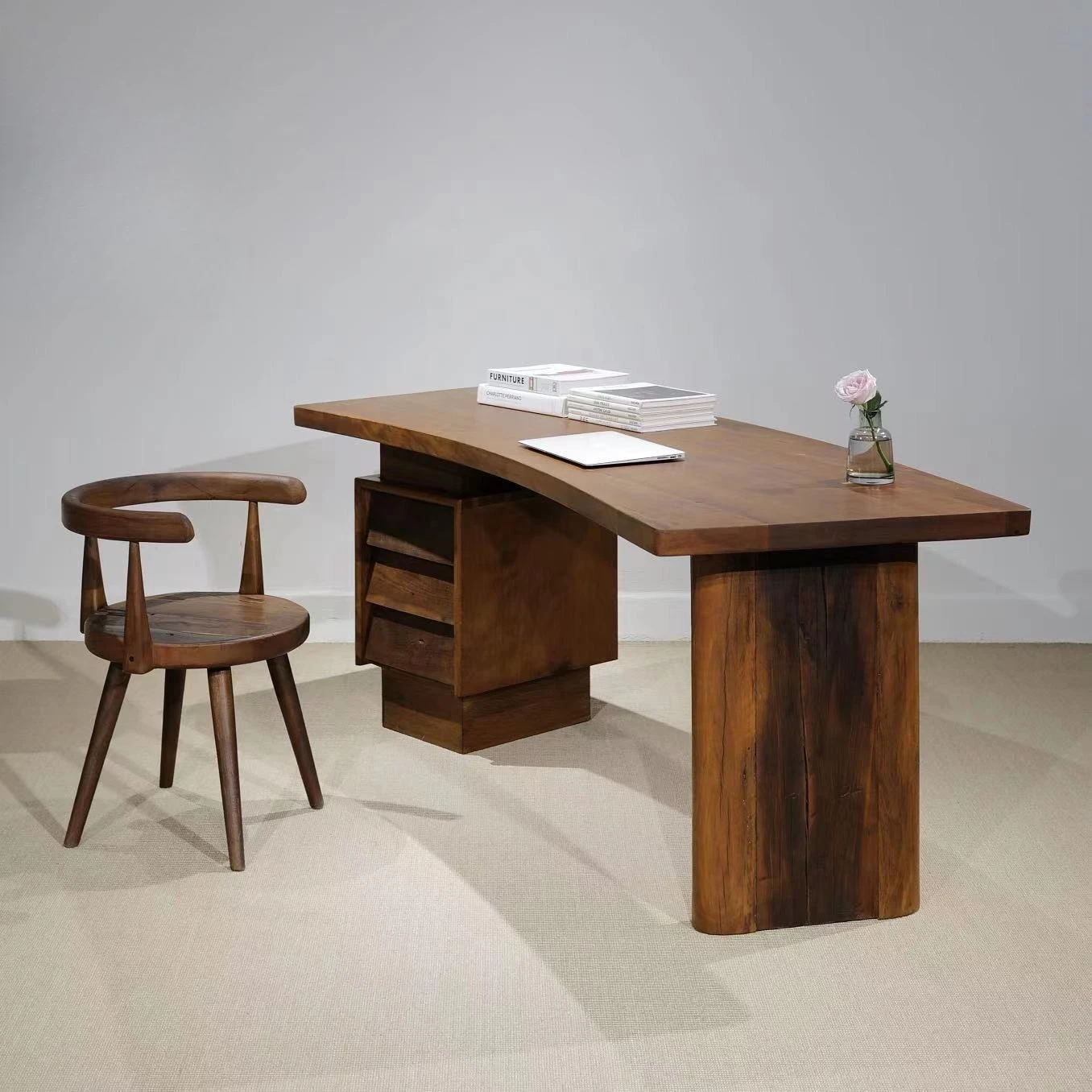 

Curved desk medieval solid wood long table multi-functional desk