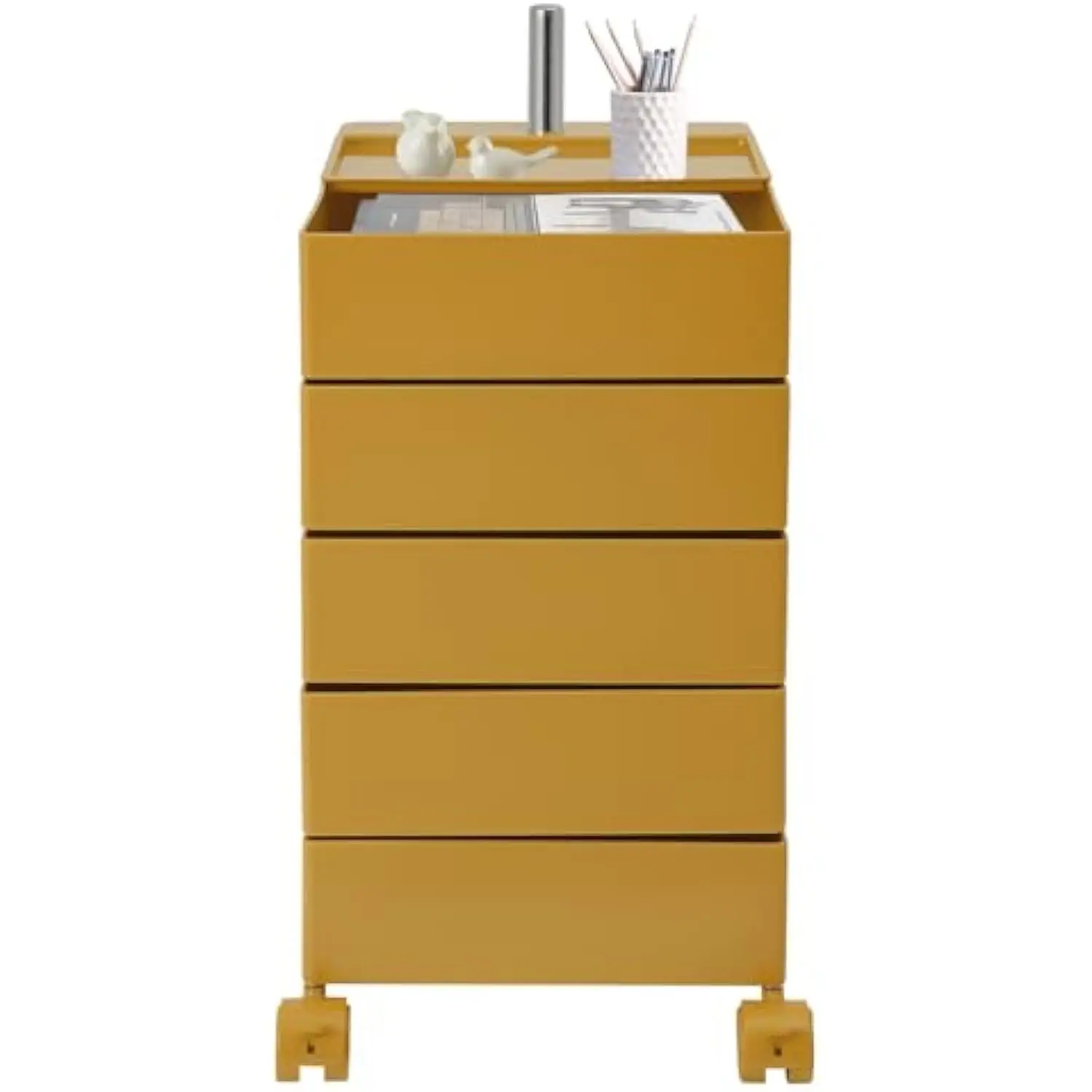 

360° Rotating Side Table with 5 Drawers, Movable Storage End Table Sofa Side Cabinet, Mobile Storage Cabinet Bedside Table, Rot