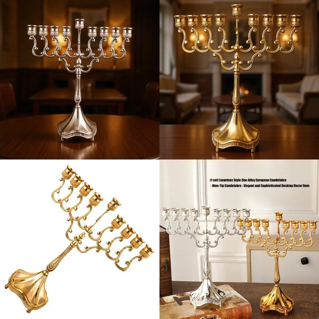 F19B 9 Branch Hanukkah Menorah Traditional Jewish Holders Candelabra Wide Base for Chanukah & Holiday Decorations Gift