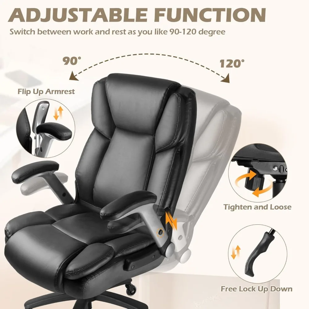كرسي مكتب كبير وطويل من LEMBERI بوزن 600 رطل للأشخاص الثقيلين، كرسي كمبيوتر مريح من جلد البولي يوريثان مريح عالي الظهر مع مقاس L