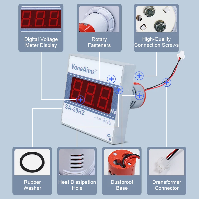 22 mm SA-50 vierkante voltmeter digitaal display voltmeter ampèremeter indicatielampje pilot lamp amp volt Hz meter spanningsmeter 30-500v