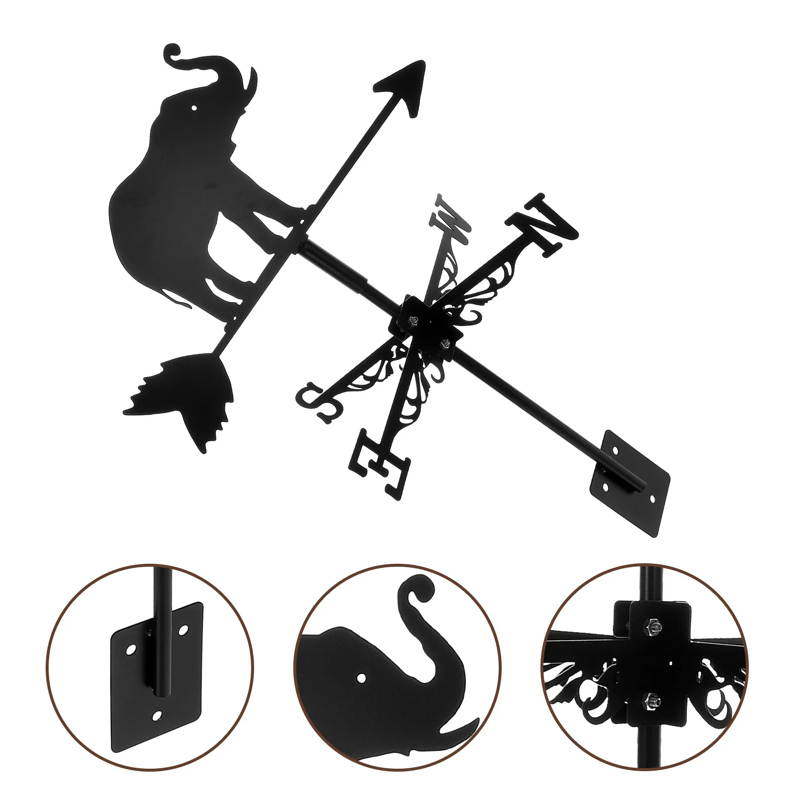 

1Set Metal Elephant Weather Vane Easy Install Yard Wind Vane Practical Long Time Use Housewarming Gift Weathervane