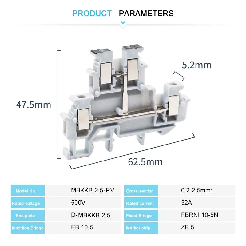 MBKKB 2.5-PV Screw Connectors Double Level Connductor With Equipotential Bonder UK Din Rail Terminal Block MBKKB2.5-PV