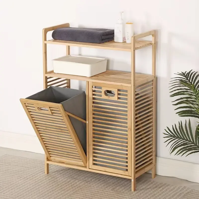 Spot household multi-functional chest cabinet double-layer rack Nanzhu bathroom washing machine clothing classification storage
