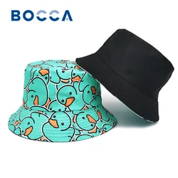 Bocca Cartoon Duck Bucket Hat Cute Printing Fisherman Hats For Men Women Double Sides Panama Cap 58cm Summer Outdoor Sun Caps