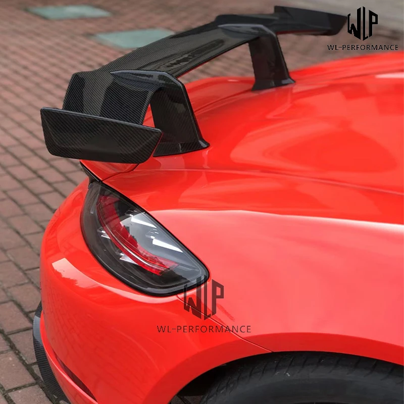 718 Frp / Dry Carbon Fiber Rear Wings Trunk Lip Spoiler Frp Unpainted Top Wings for Porsche Cayman 718 16-21