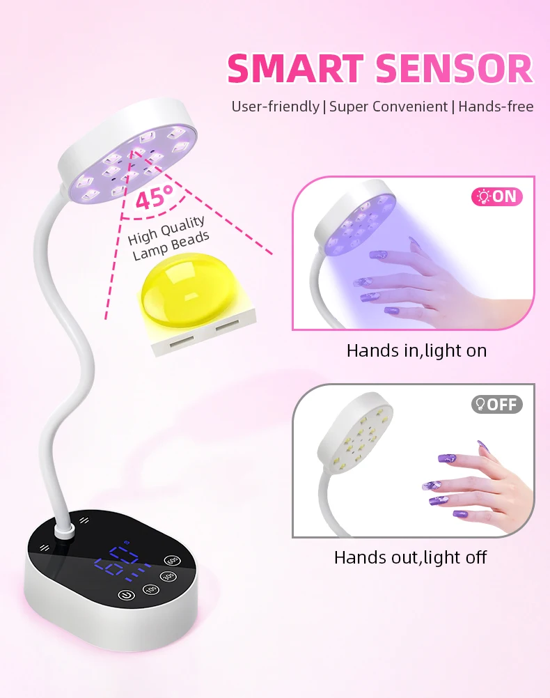LED UV Nail Dryer With Auto Sensing Touch Control Fast Drying Nail Light 360° Rotatable Polish Curing Lamp