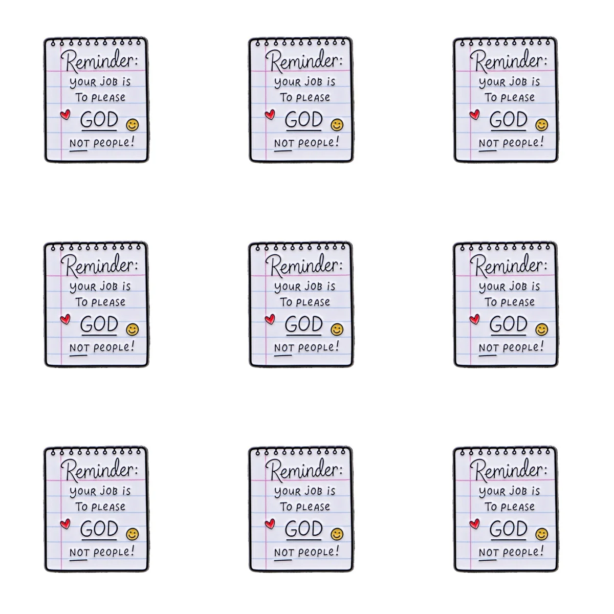 9pcs Reminder: your job is To please GOD NOT people! Enamel Pin Set Quotes Brooch For Coat Lapel Pins Metal Badges Jewelry Gift