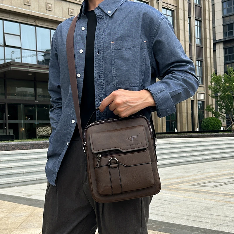 Vintage PU Leather Crossbody Bags for Men Business Casual Messenger Bag Male Flap Luxury Designer Lightweight Men's Shoulder Bag