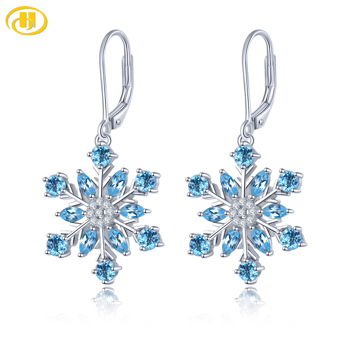 

Natural Blue Topaz Sterling Silver Drop Earring 2.9 Carat Blue Snow Flower Design Romantic Elegant Style Anniversary Wedding