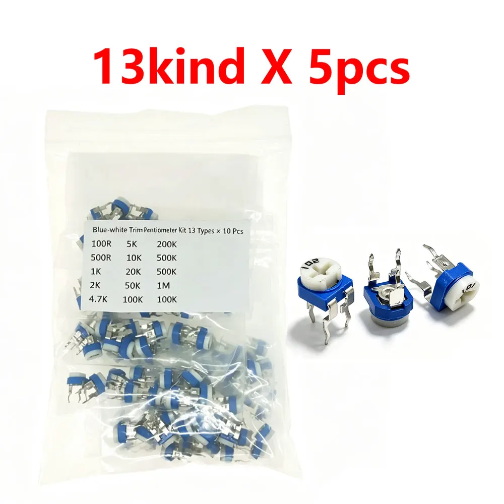 65pcs 13kind X 5pcs New RM-065 RM065 WH06-2 Variable Resistors Assorted Kit 13Type*5pcs Trimming Potentiometer 100R-1M