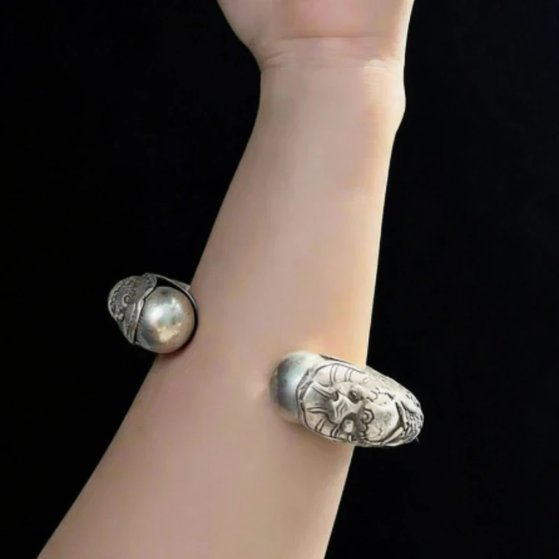 Mai Chuang/Tibetan Silver Chinese Zodiac Embossed Dragon and Phoenix Bangle Accessories Exquisite  for Men and Women Couple Gift