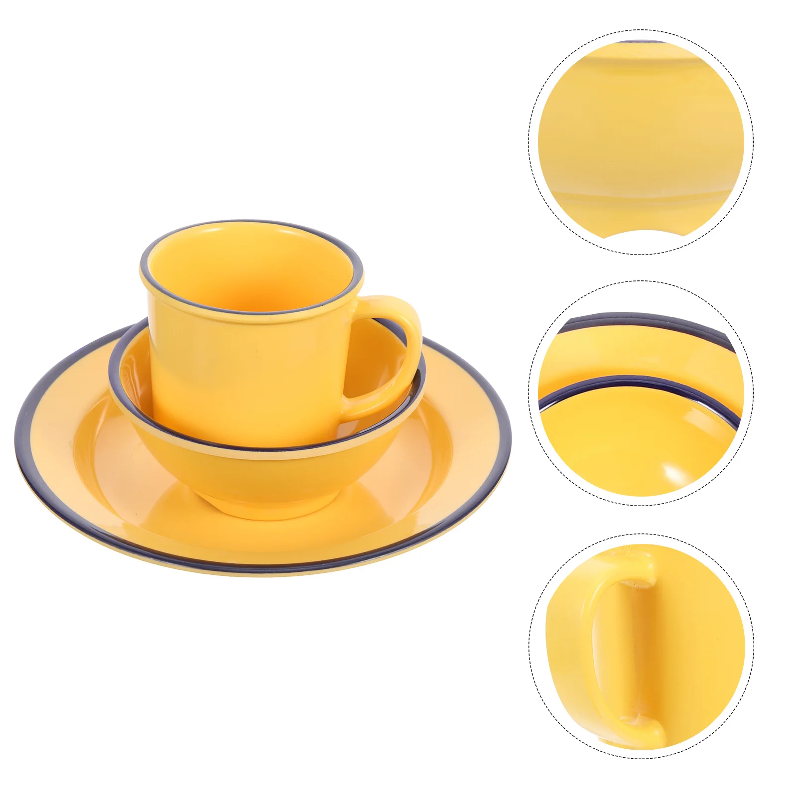 

White Plates Dish Cup Set Retro Coffee Home Drinking Household Yellow Bowl Kitchen Tea Mug