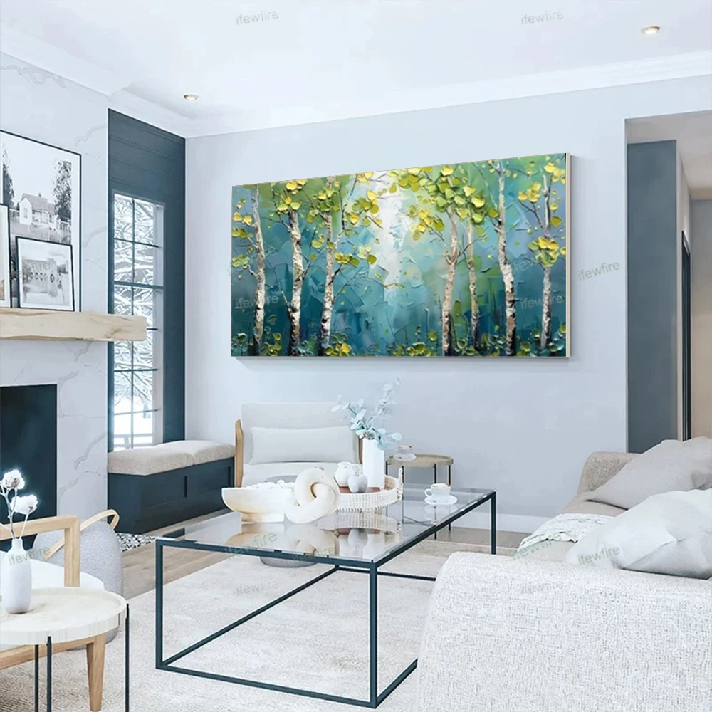 Latest Design Handmade Green Grey White Texture Wall Art Picture Decor Home Abstract Forest Oil Painting On Canvas Poste Artwork