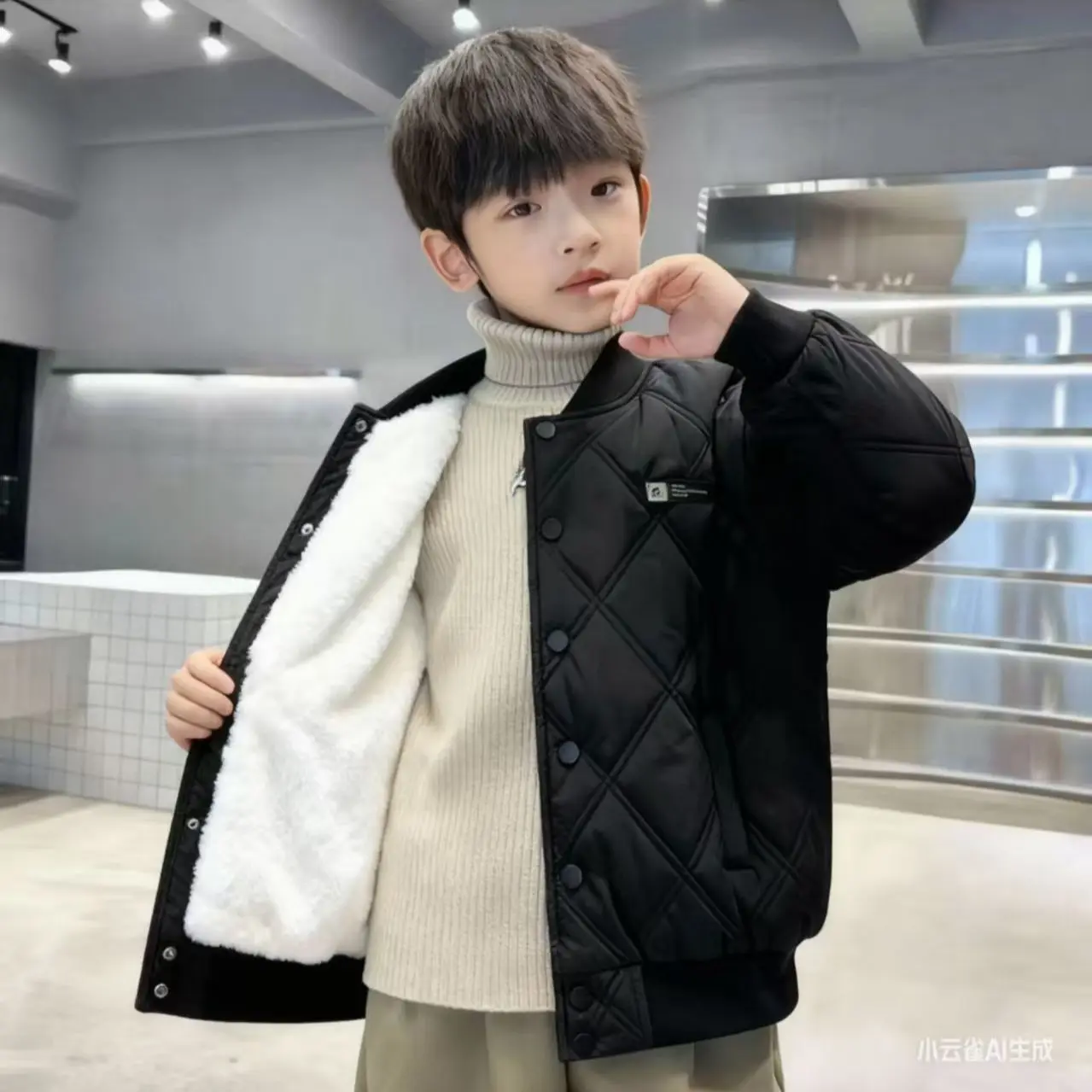 

2025 Autumn Winter New Boys' Lightweight Quilted Cotton Padded Baseball Jacket Warm Insulated Toddler Boy Coat