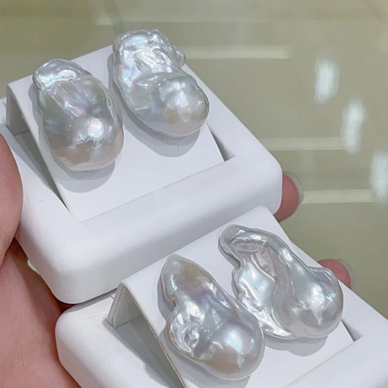 

SGARIT Real 18K Gold Large Baroque Pearl Earrings Au750 Natural Irregular Pearl Anti-Allergy Earrings for Women