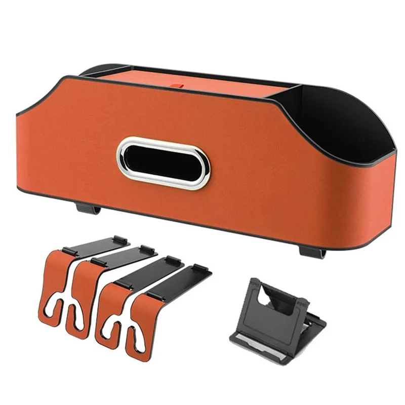 

AB61-Car Headrest Backseat Organizer With 2 Drink Cup Holder, Cell Phone Holders, Hooks And Tissue Box Accessories