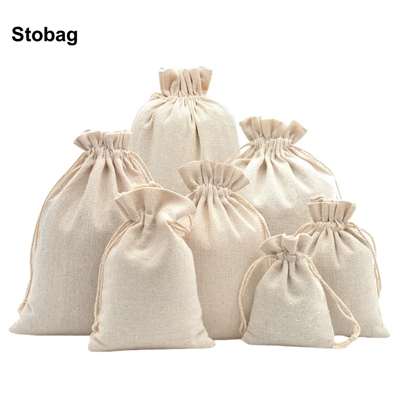 

StoBag 50/20pcs Wholesale Cotton Bags Drawstring Small Gift Jewelry Candy Packaging Storage Bundle Pocket Reusable Pouches