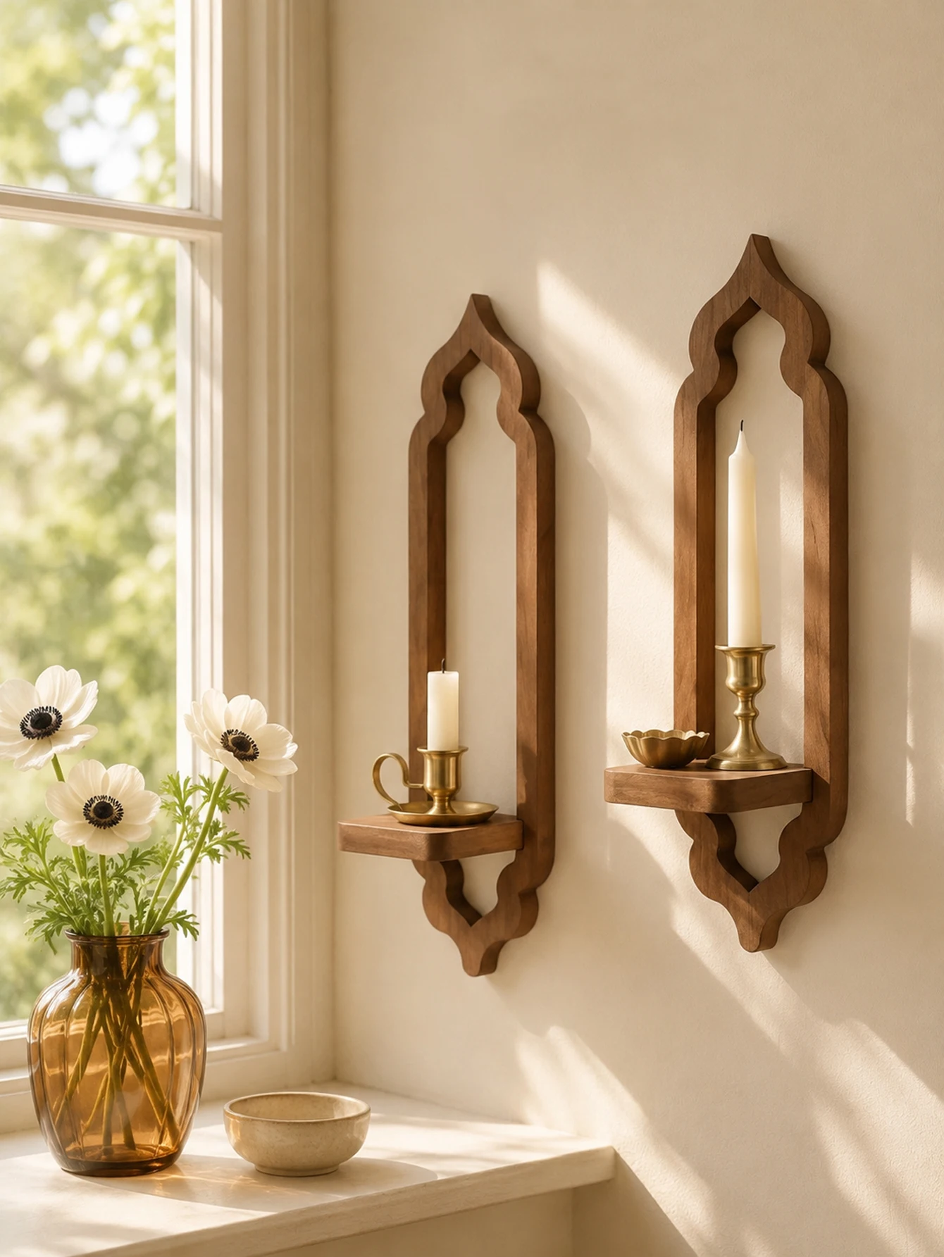 Rustic Arch Wooden Wall Shelf Boho Wall Mount Candle Holder Display Rack Farmhouse Aesthetic Wall Decor for Bedroom Living Room