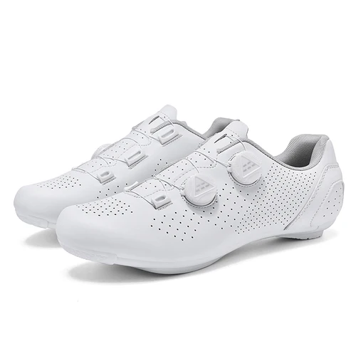 Imagen 2 del producto Zapatos deportivos de ciclismo de carreras profesionales, zapatos de ciclismo de carretera para hombre, zapatos ligeros y transpirables con bloqueo SPD, zapatos de ciclismo Unisex blancos