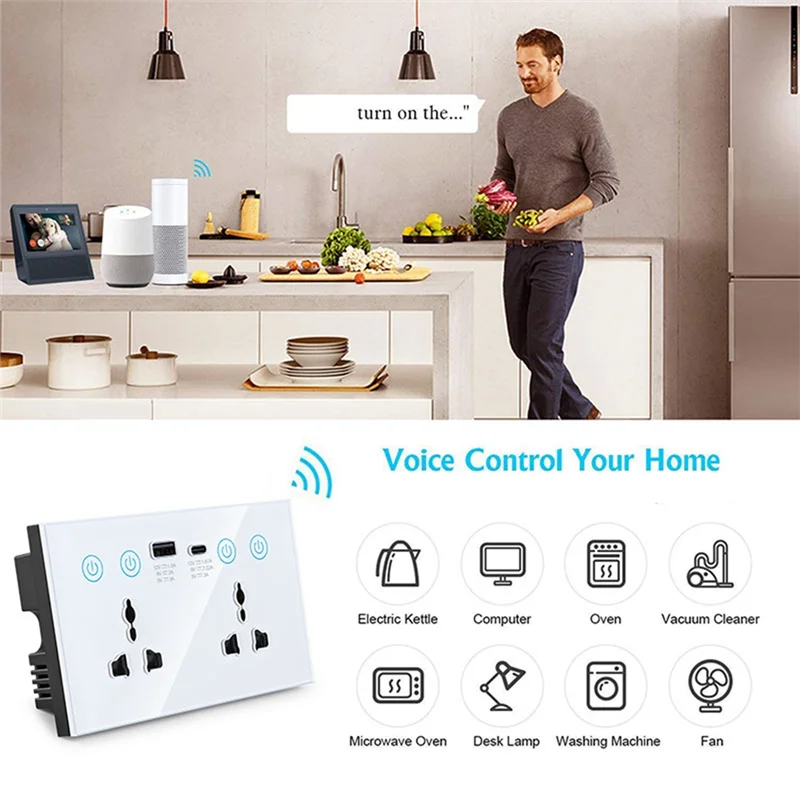 EU UK US Universal Plug Tuya Smart Socket Switch With USB And Type-C Port Outlet Smart Life-AB52