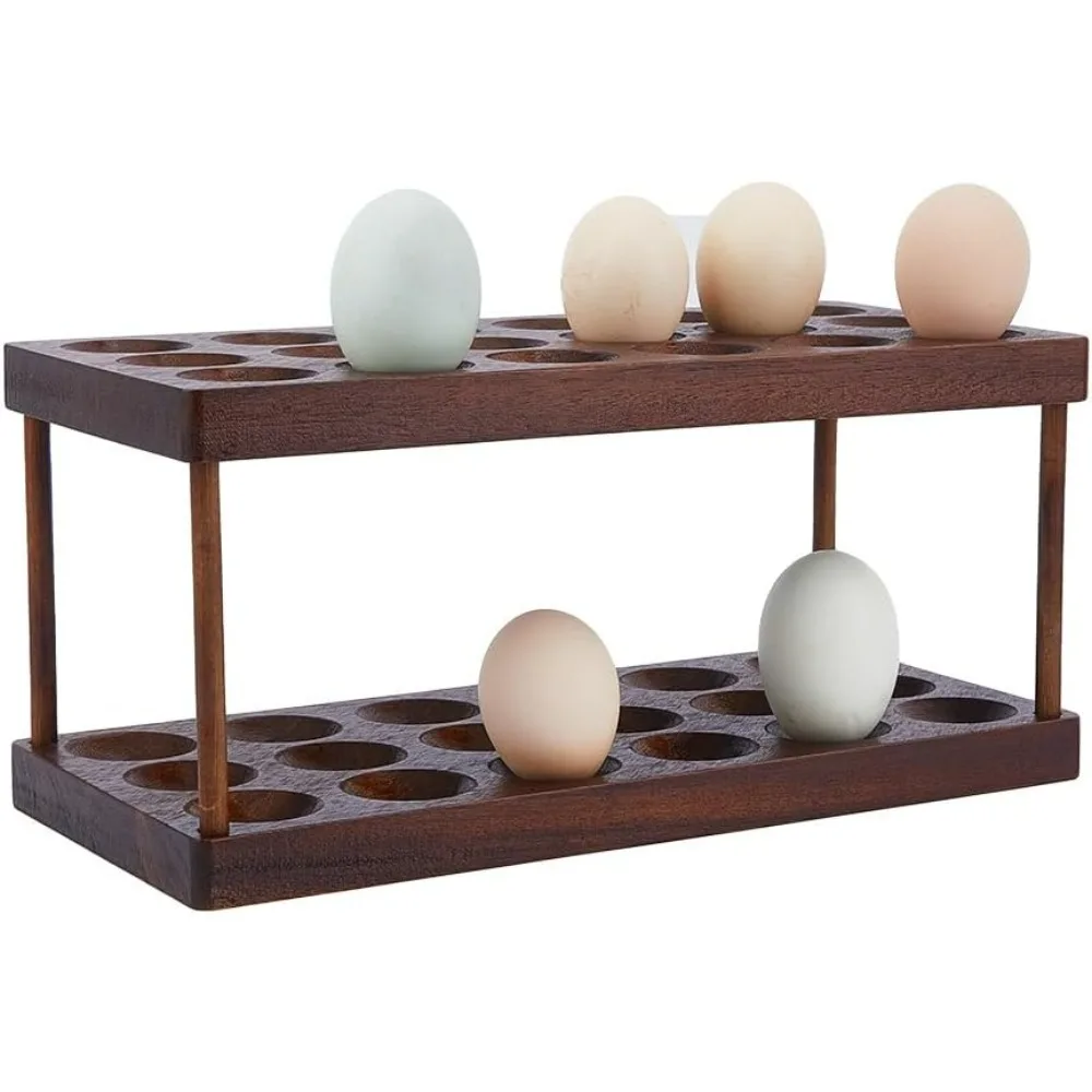 Wooden Egg Container Rack Egg Storage Display Rack 2 Tier Wooden Egg Tray Holds Container Holder Countertop Tray