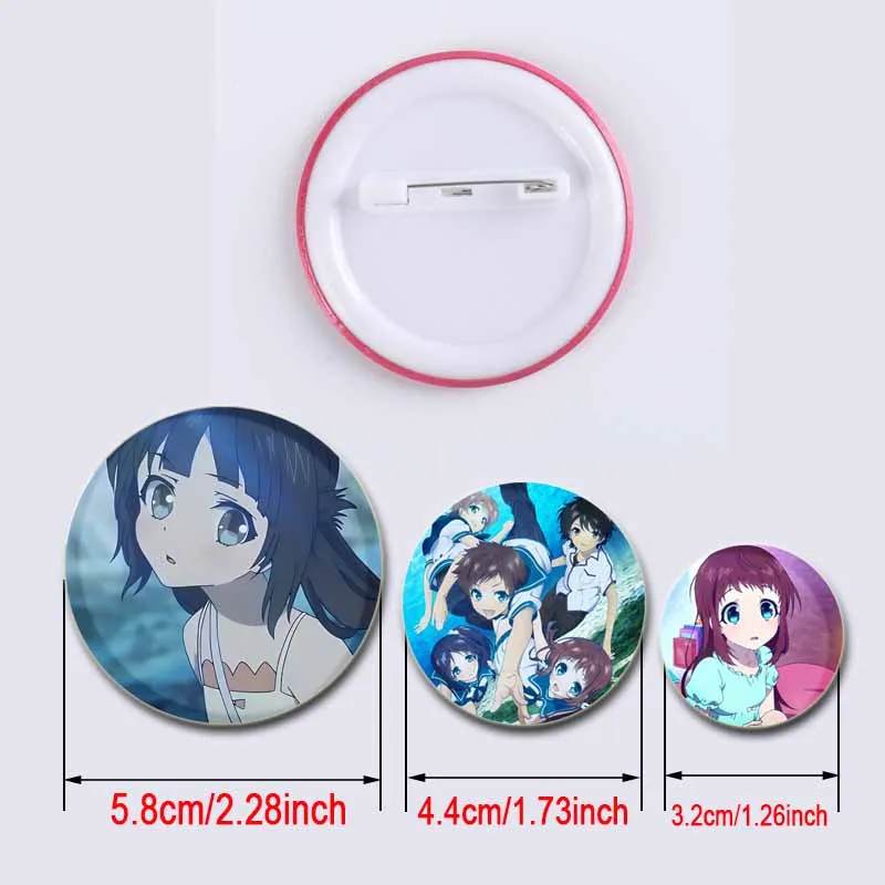 58MM Anime Nagi No Asukara Tinplate Pins Character Icon Badge Handmade Brooches for Backpack Clothes Decoration Fashion Jewelry