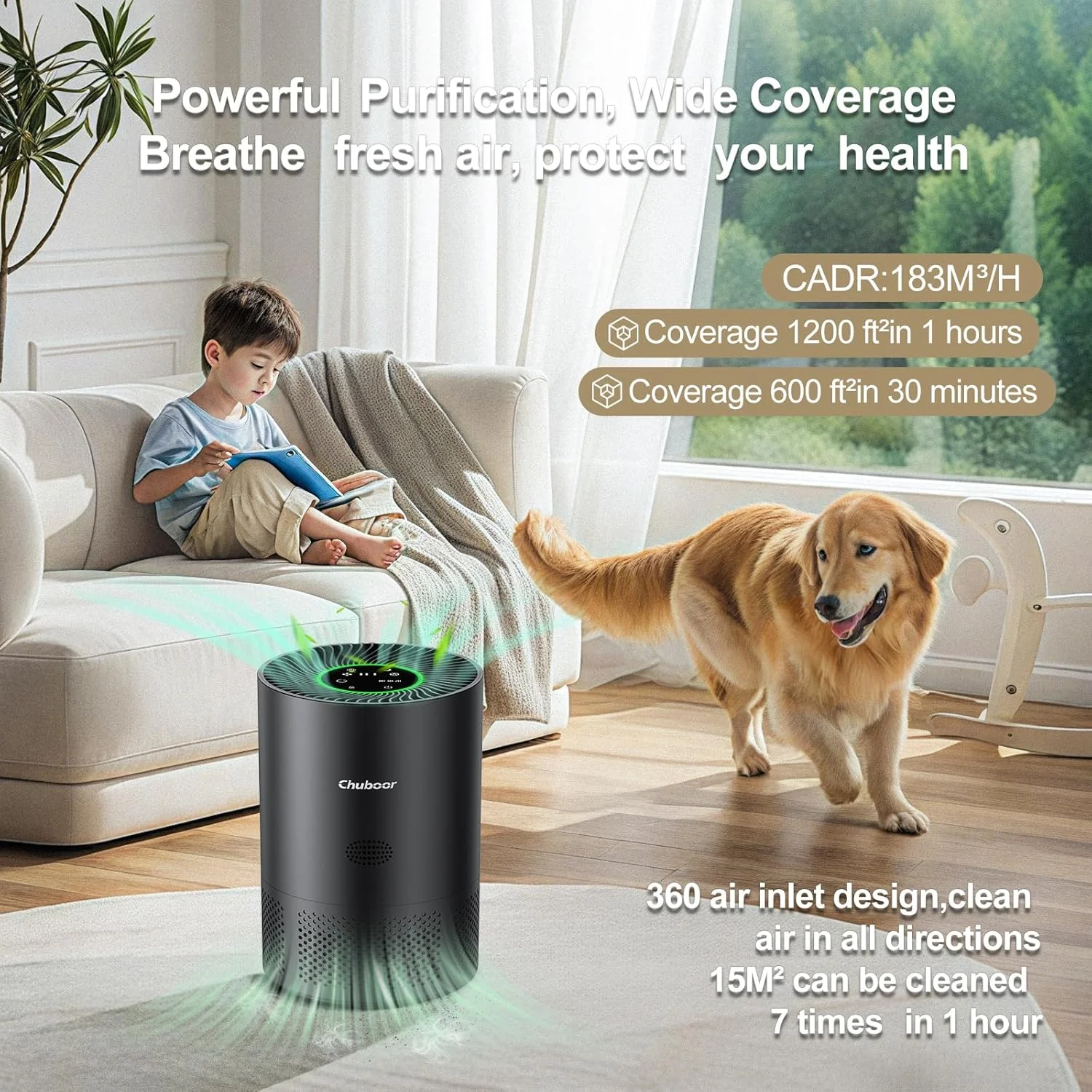 أجهزة تنقية الهواء Chuboor للمنزل H13 True HEPA لغرفة النوم والمطبخ والحمام للكشف عن رائحة حبوب اللقاح والغبار PM2.5
