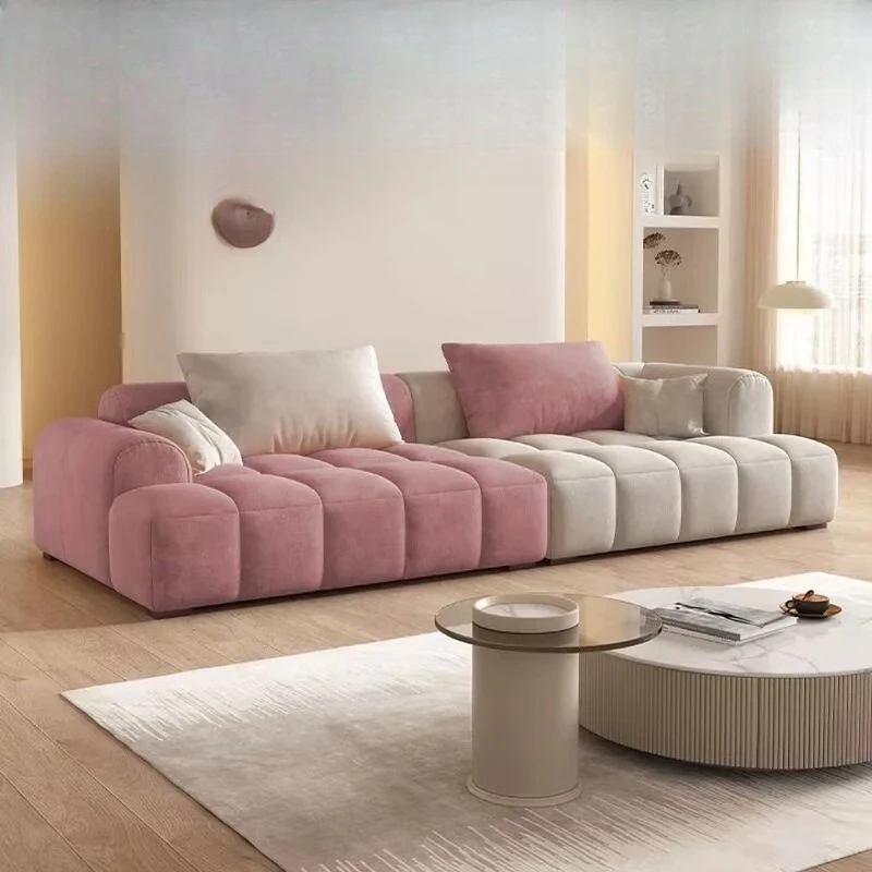 

colors Italian light luxury high-end sofa is now, pink + beige double-spell 2.6m straight-row sofa