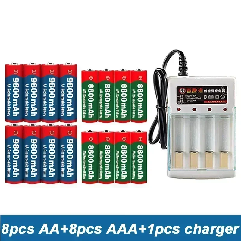 AA batterij oplaadbare batterij originele 2024 best verkochte 1.5 V AA9800 MAH + AAA8800 MAH + oplader voor Tondeuse MP3