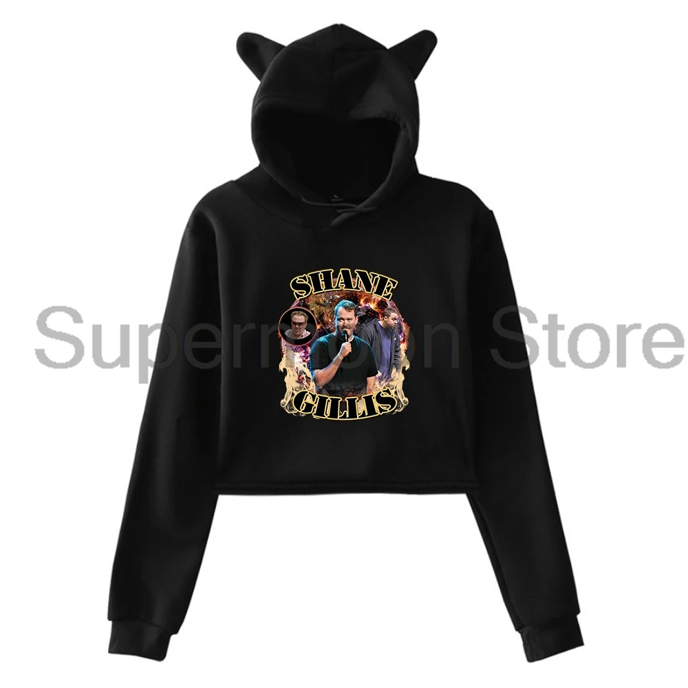 Shane Gillis 90s Vintage Streetwear Female Cat Ears Hoodie Long Sleeve Crop Top Women Fashion Clothes