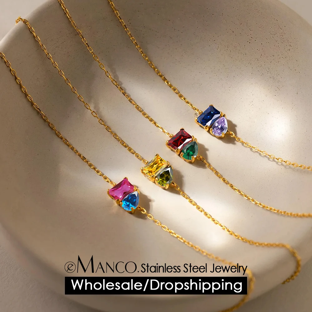 eManco Stainless Steel Colorful Zirconia Bracelet Sparkling Birthstone Bracelets Ladies Fine Jewelry Gifts Wholesale