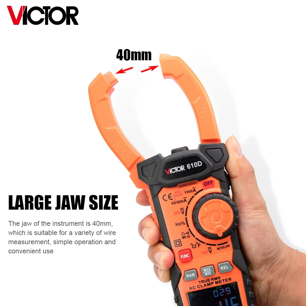 Victor Digital Clamp Multimeter AC/DC 1000V 1000A True RMS VFD Multimeter NCV Live Backlight Function 6000 Counts Display