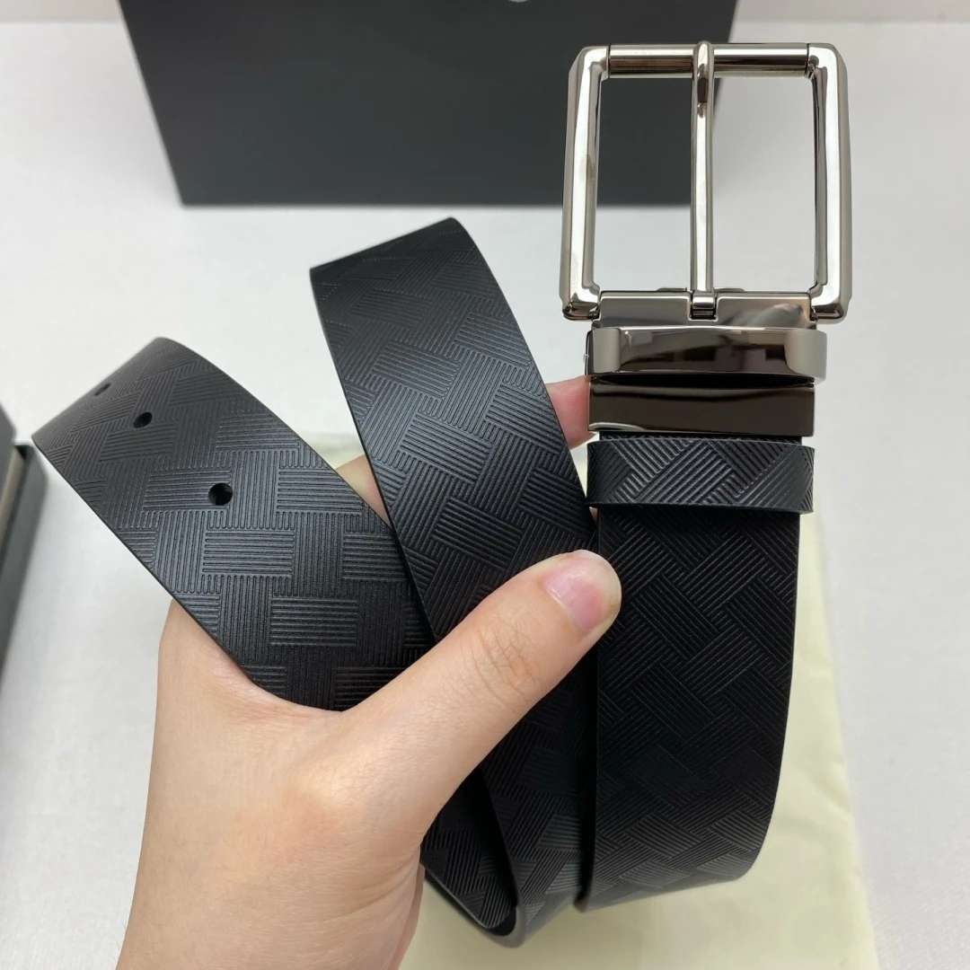 Holiday Gift Luxury Men's Rotatable Square Pin Buckle Reversible Dual‑Sided Geometric Embossed Leather Belt Business Waist Strap
